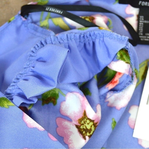 Forever 21 Satin Empire Waist Puff Long Sleeve V Neck Top Lavender Floral NWT - Picture 7 of 12